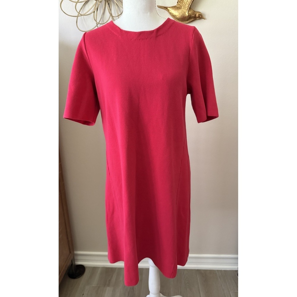 Ann Taylor Pink Sweater Dress Large Cotton Knit Short Sleeve Shift Career L